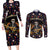 Day of Dead Skull Couples Matching Long Sleeve Bodycon Dress and Long Sleeve Button Shirt Sugar Skull Musican - Wonder Print Shop