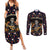 Day of Dead Skull Couples Matching Summer Maxi Dress and Long Sleeve Button Shirt Sugar Skull Musican - Wonder Print Shop