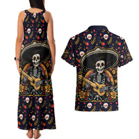 Day of Dead Skull Couples Matching Tank Maxi Dress and Hawaiian Shirt Sugar Skull Musican - Wonder Print Shop
