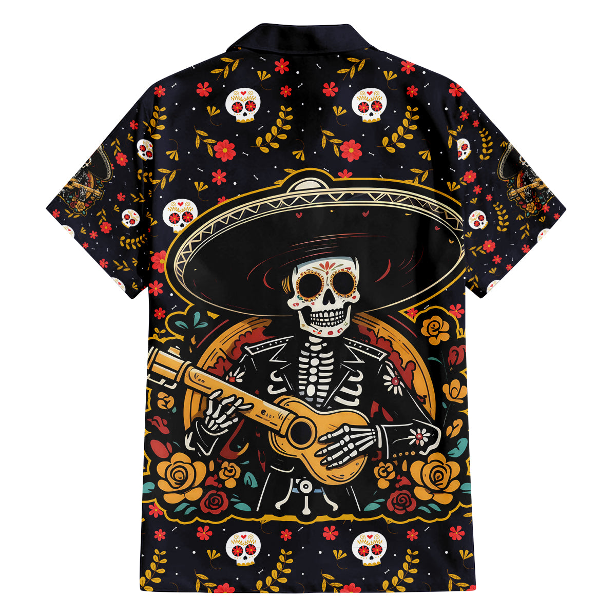 Day of Dead Skull Family Matching Long Sleeve Bodycon Dress and Hawaiian Shirt Sugar Skull Musican - Wonder Print Shop
