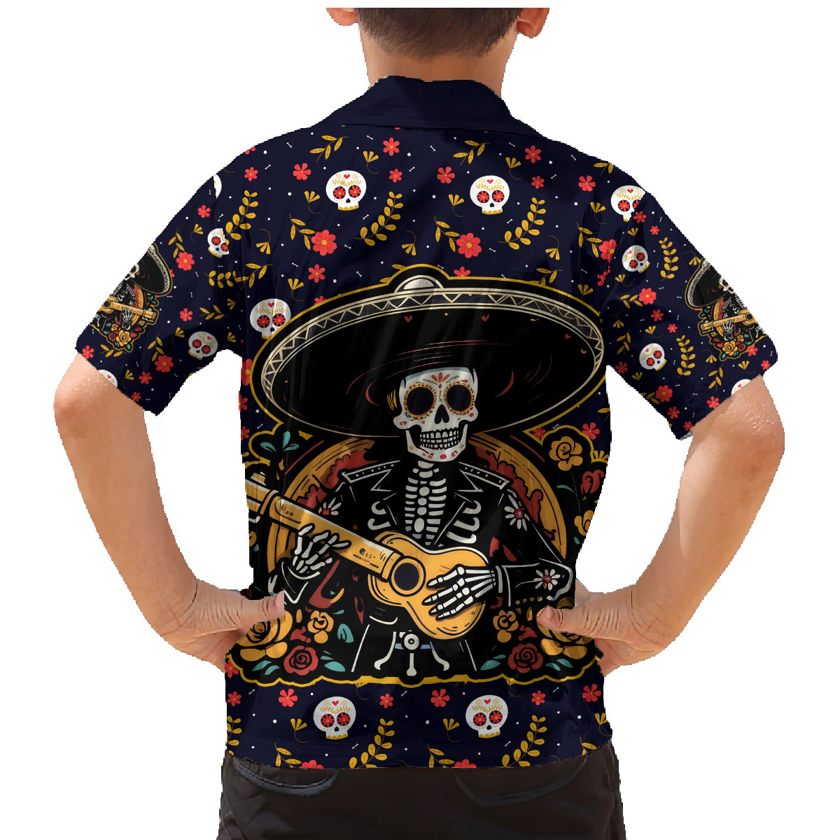 Day of Dead Skull Family Matching Mermaid Dress and Hawaiian Shirt Sugar Skull Musican - Wonder Print Shop