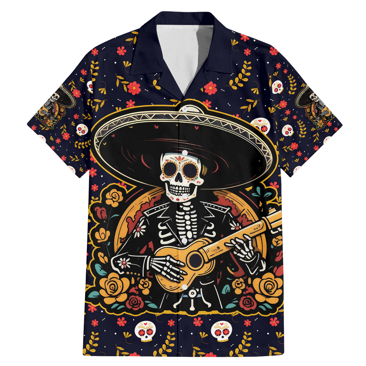 Day of Dead Skull Family Matching Mermaid Dress and Hawaiian Shirt Sugar Skull Musican - Wonder Print Shop