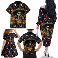 Day of Dead Skull Family Matching Off Shoulder Long Sleeve Dress and Hawaiian Shirt Sugar Skull Musican - Wonder Print Shop