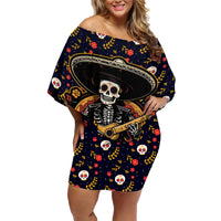 Day of Dead Skull Family Matching Off Shoulder Short Dress and Hawaiian Shirt Sugar Skull Musican - Wonder Print Shop