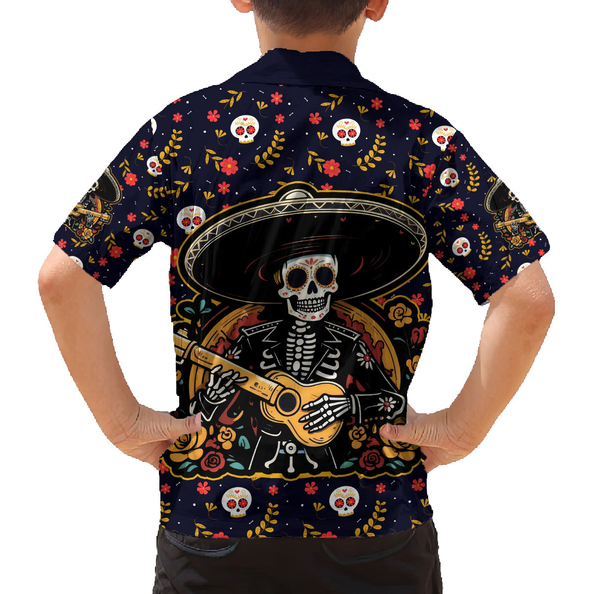Day of Dead Skull Family Matching Puletasi Dress and Hawaiian Shirt Sugar Skull Musican - Wonder Print Shop
