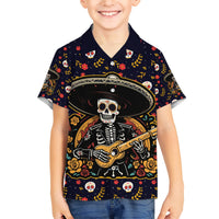 Day of Dead Skull Family Matching Short Sleeve Bodycon Dress and Hawaiian Shirt Sugar Skull Musican - Wonder Print Shop