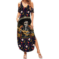 Day of Dead Skull Family Matching Summer Maxi Dress and Hawaiian Shirt Sugar Skull Musican - Wonder Print Shop