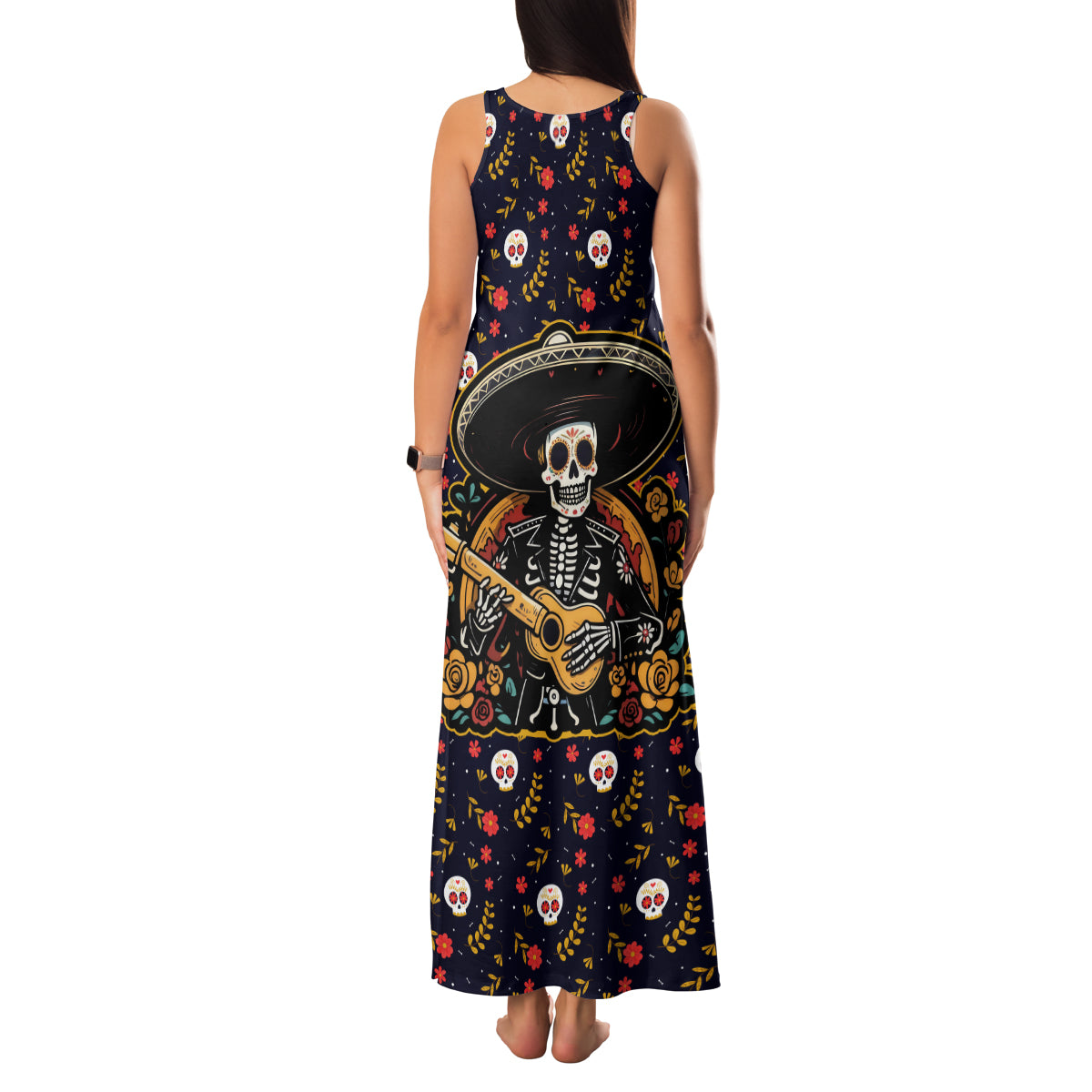 Day of Dead Skull Family Matching Tank Maxi Dress and Hawaiian Shirt Sugar Skull Musican - Wonder Print Shop