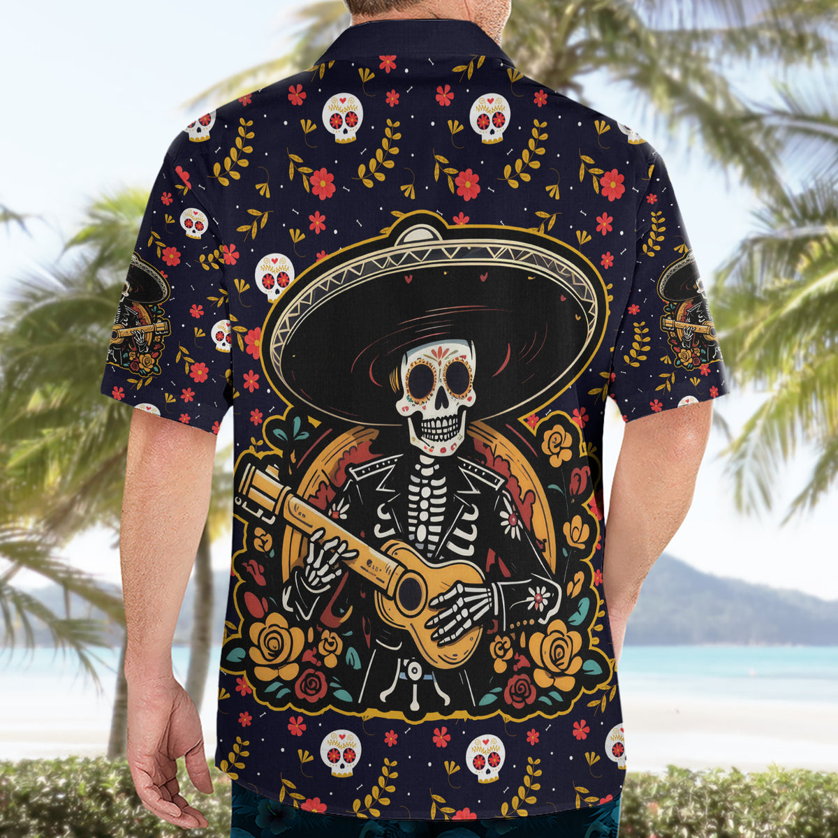 Day of Dead Skull Hawaiian Shirt Sugar Skull Musican - Wonder Print Shop