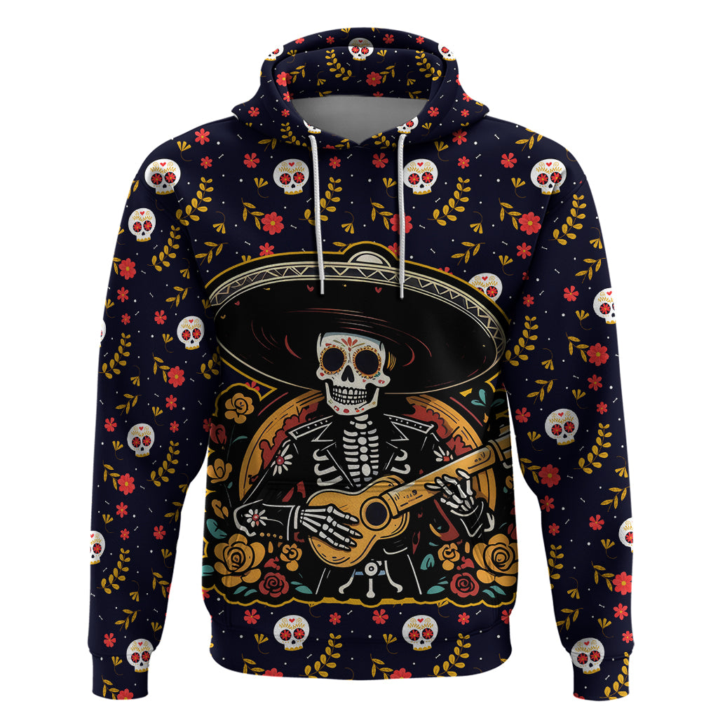 Day of Dead Skull Hoodie Sugar Skull Musican - Wonder Print Shop