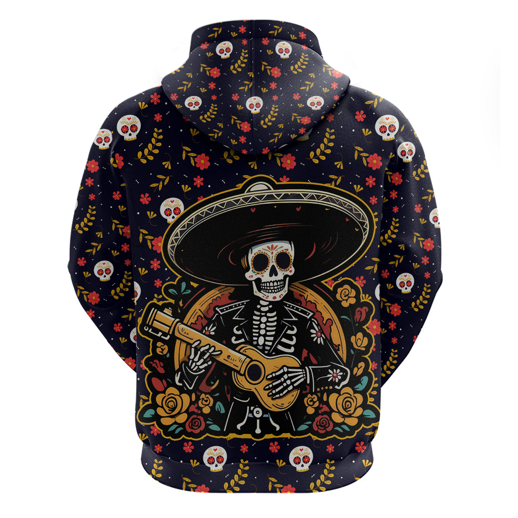 Day of Dead Skull Hoodie Sugar Skull Musican - Wonder Print Shop