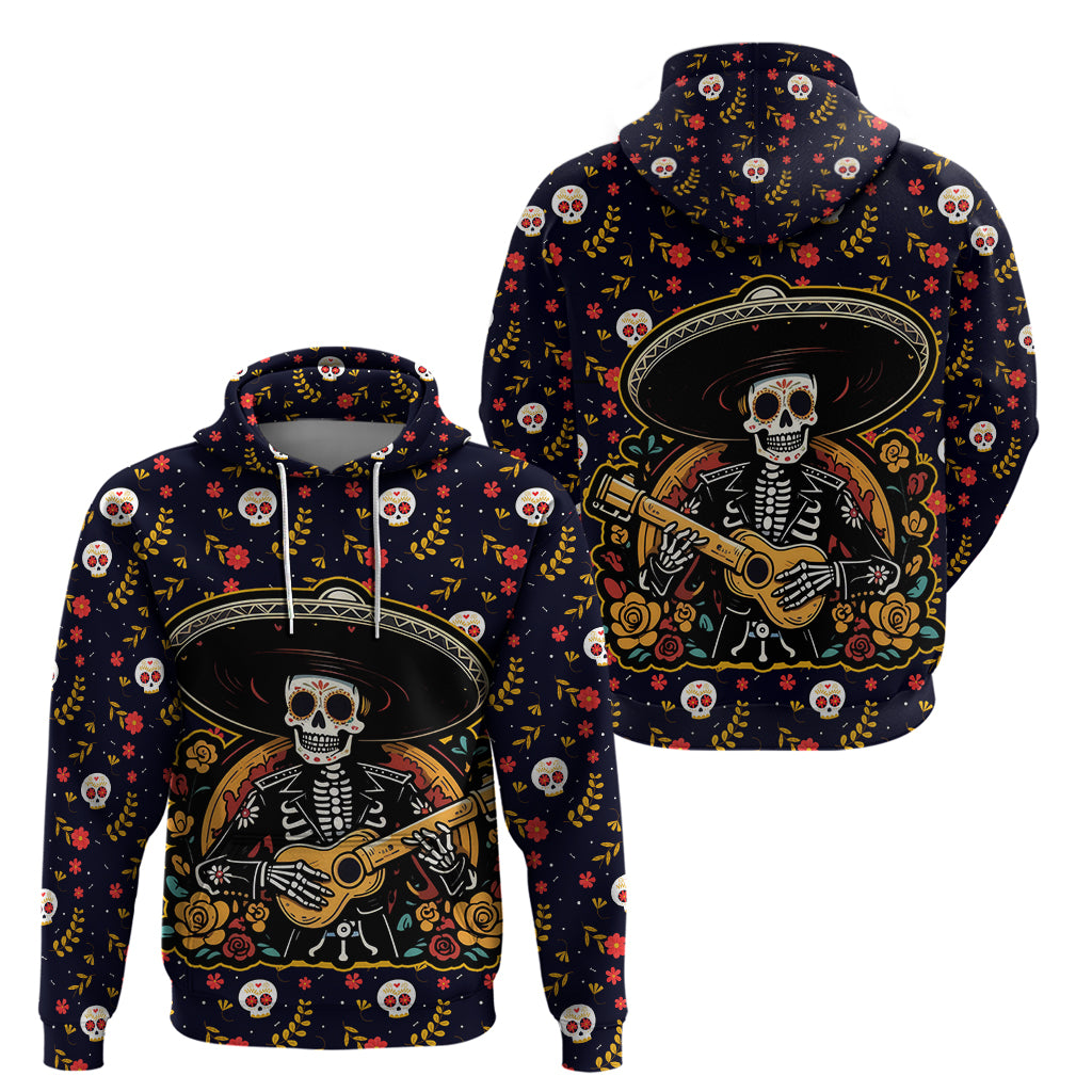 Day of Dead Skull Hoodie Sugar Skull Musican - Wonder Print Shop