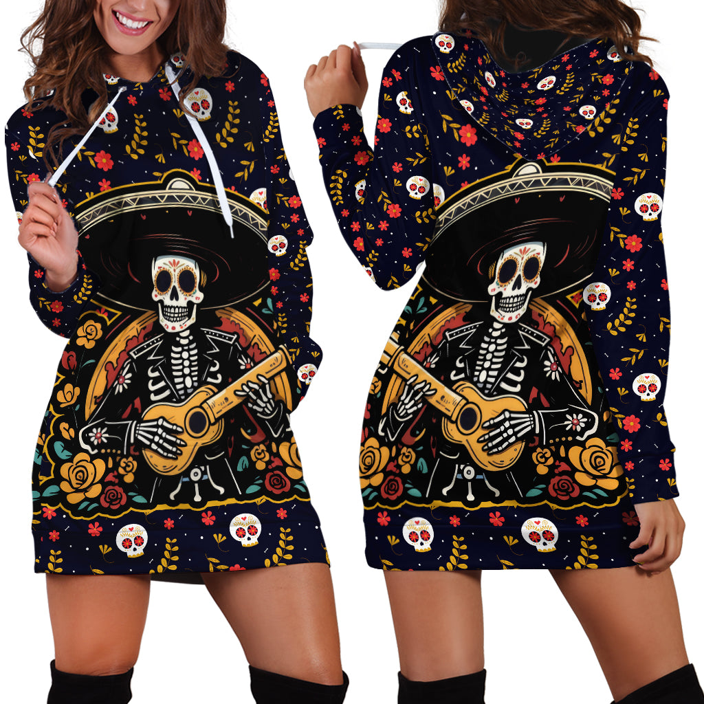 Day of Dead Skull Hoodie Dress Sugar Skull Musican - Wonder Print Shop