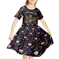 Day of Dead Skull Kid Short Sleeve Dress Sugar Skull Musican - Wonder Print Shop