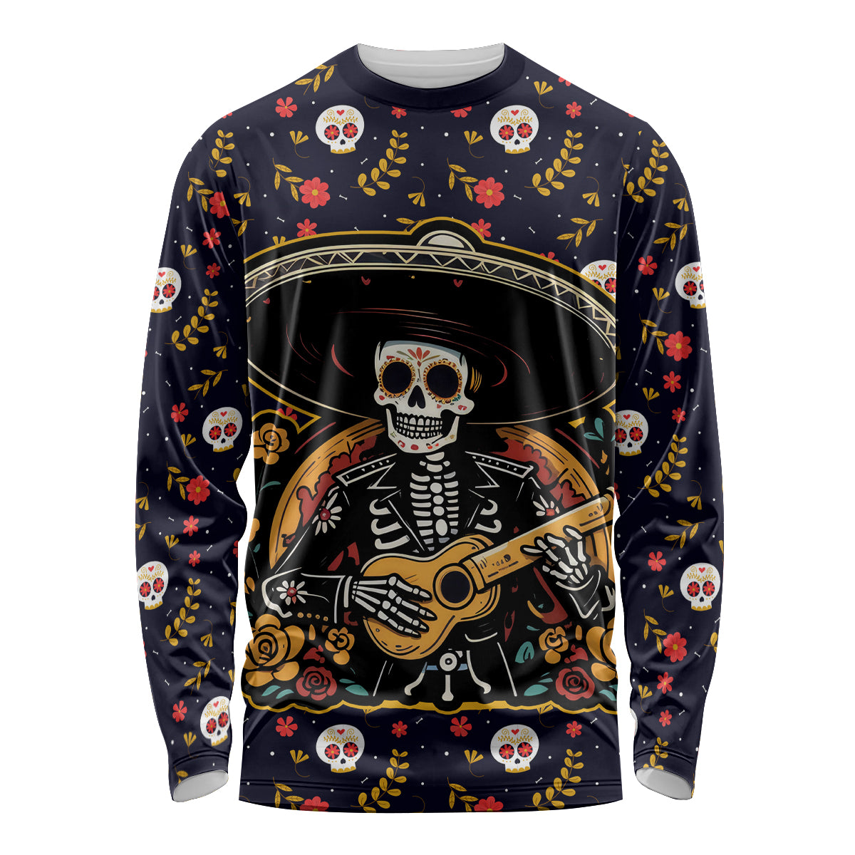 Day of Dead Skull Long Sleeve Shirt Sugar Skull Musican - Wonder Print Shop