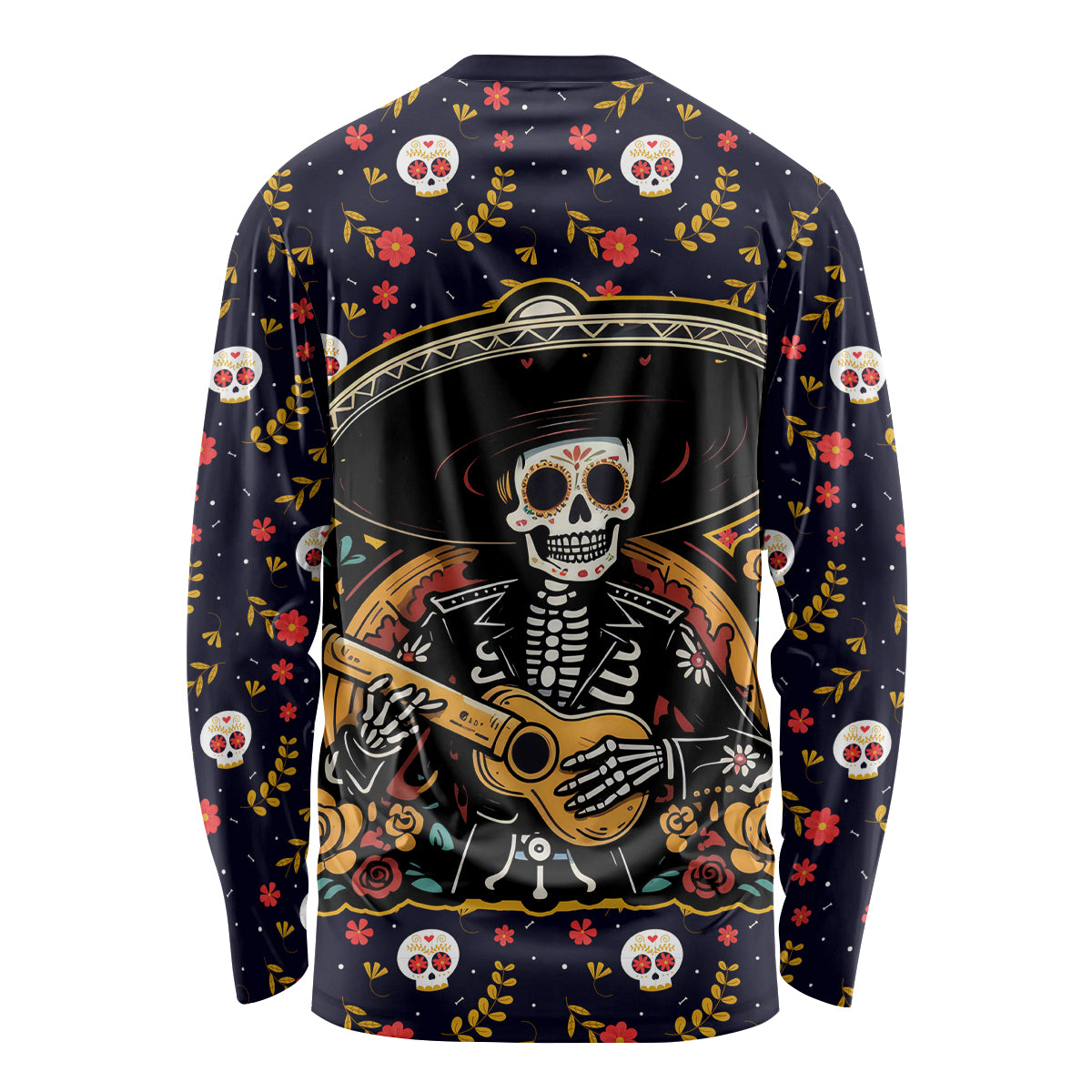 Day of Dead Skull Long Sleeve Shirt Sugar Skull Musican - Wonder Print Shop