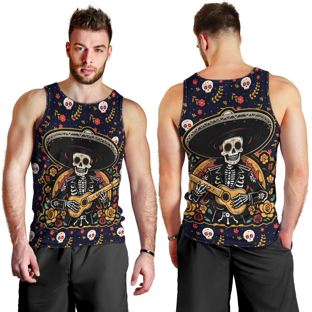 Day of Dead Skull Men Tank Top Sugar Skull Musican - Wonder Print Shop