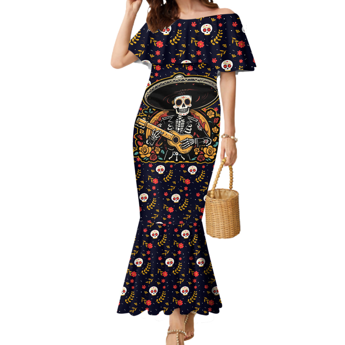 Day of Dead Skull Mermaid Dress Sugar Skull Musican - Wonder Print Shop