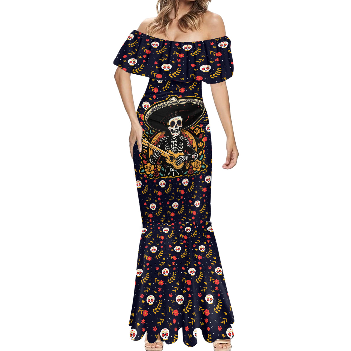 Day of Dead Skull Mermaid Dress Sugar Skull Musican - Wonder Print Shop