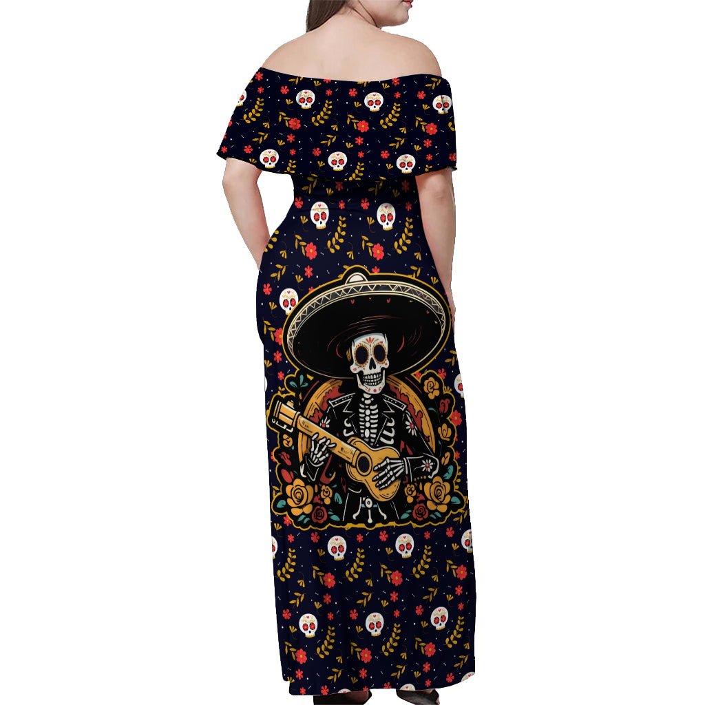 Day of Dead Skull Off Shoulder Maxi Dress Sugar Skull Musican - Wonder Print Shop