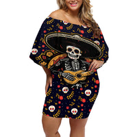 Day of Dead Skull Off Shoulder Short Dress Sugar Skull Musican - Wonder Print Shop