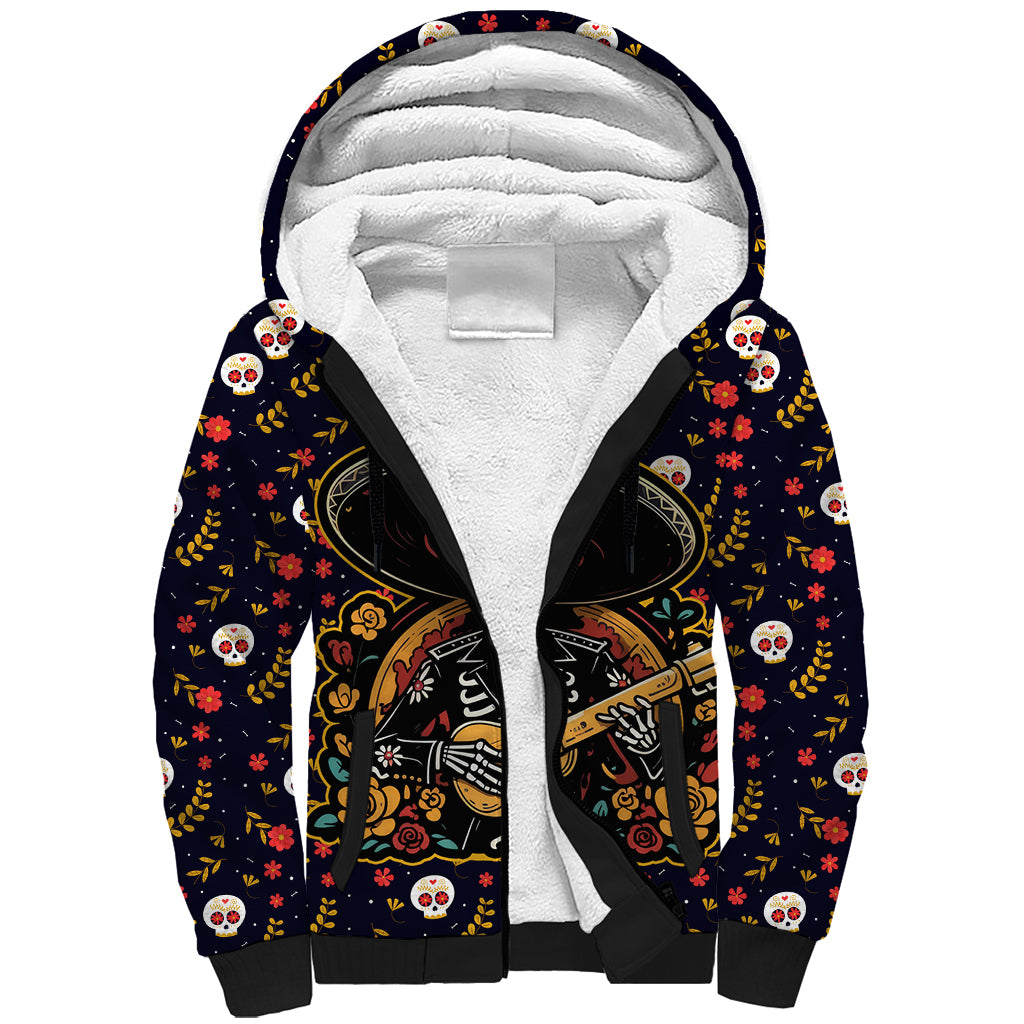 Day of Dead Skull Sherpa Hoodie Sugar Skull Musican - Wonder Print Shop