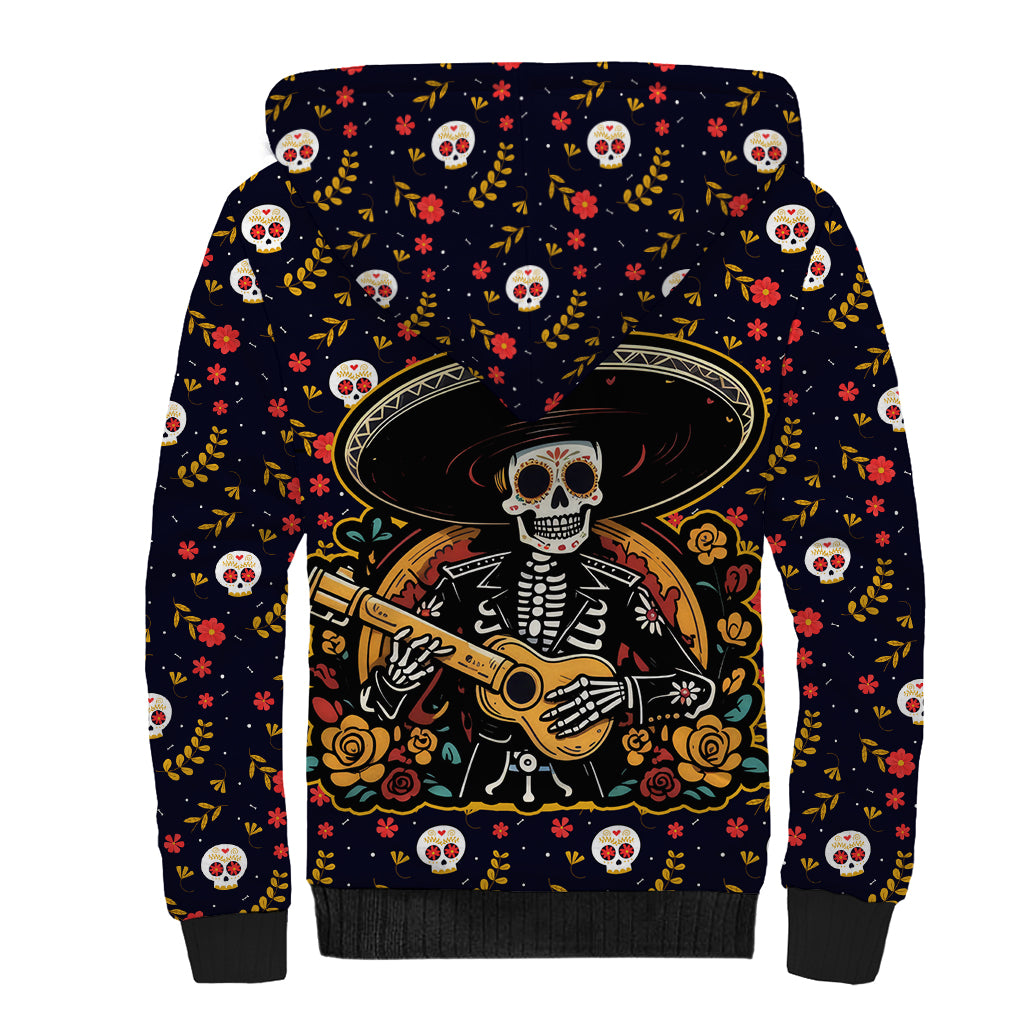 Day of Dead Skull Sherpa Hoodie Sugar Skull Musican - Wonder Print Shop