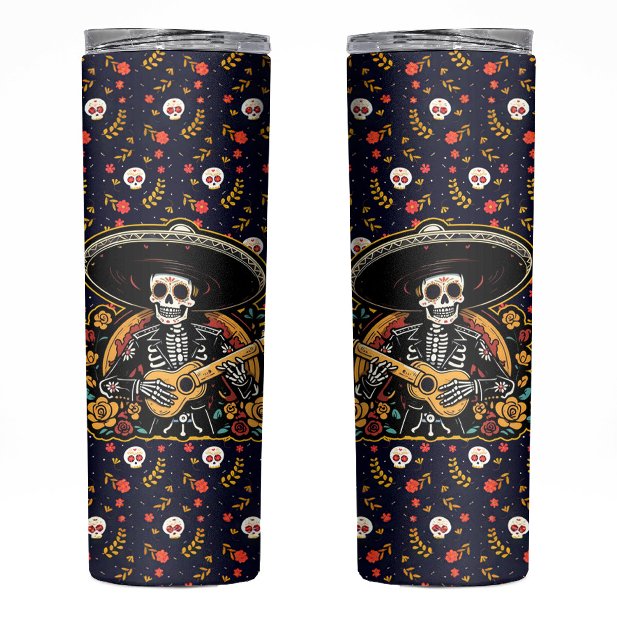 Day of Dead Skull Skinny Tumbler Sugar Skull Musican - Wonder Print Shop