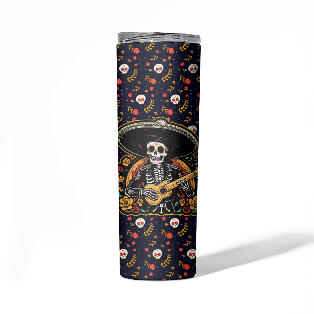 Day of Dead Skull Skinny Tumbler Sugar Skull Musican - Wonder Print Shop