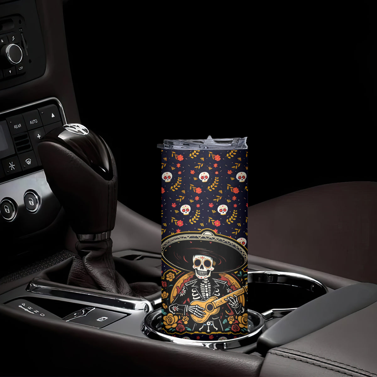 Day of Dead Skull Skinny Tumbler Sugar Skull Musican - Wonder Print Shop