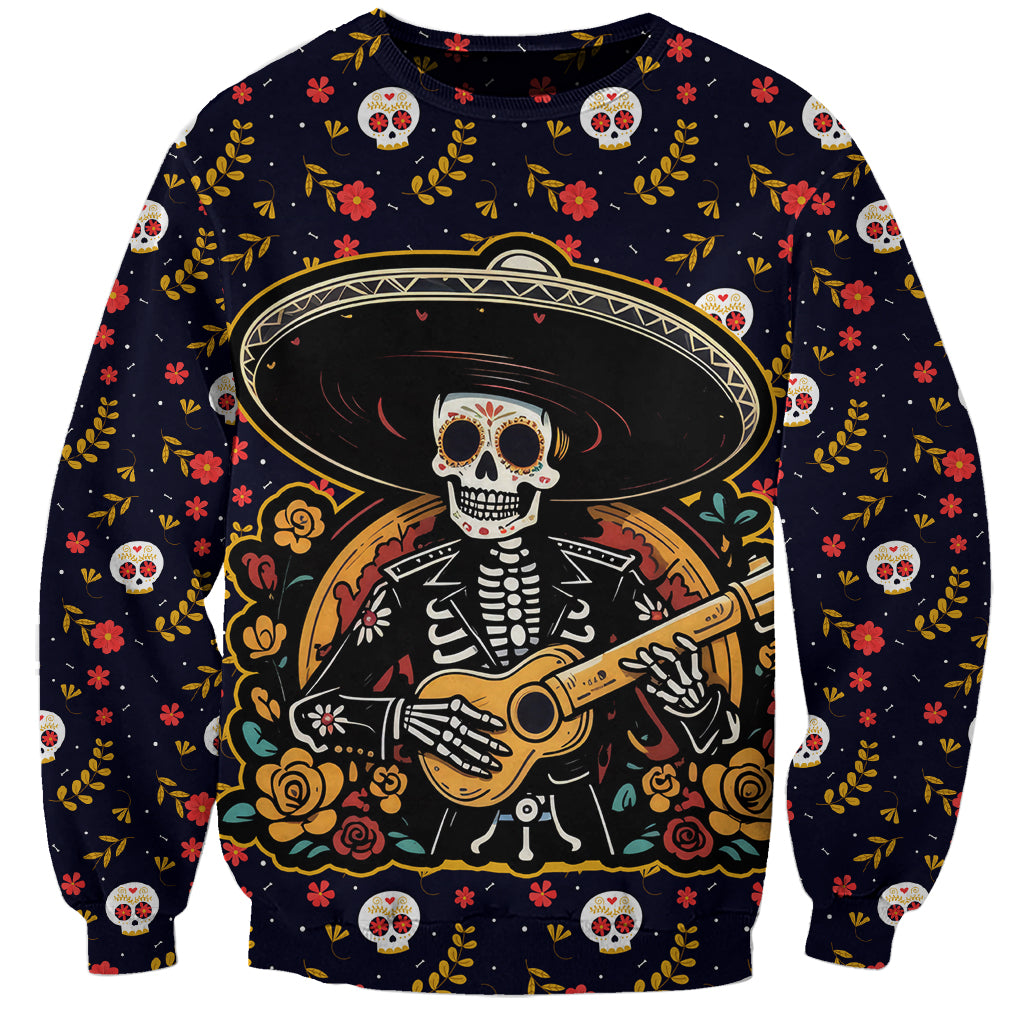 Day of Dead Skull Sweatshirt Sugar Skull Musican - Wonder Print Shop