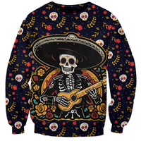 Day of Dead Skull Sweatshirt Sugar Skull Musican - Wonder Print Shop