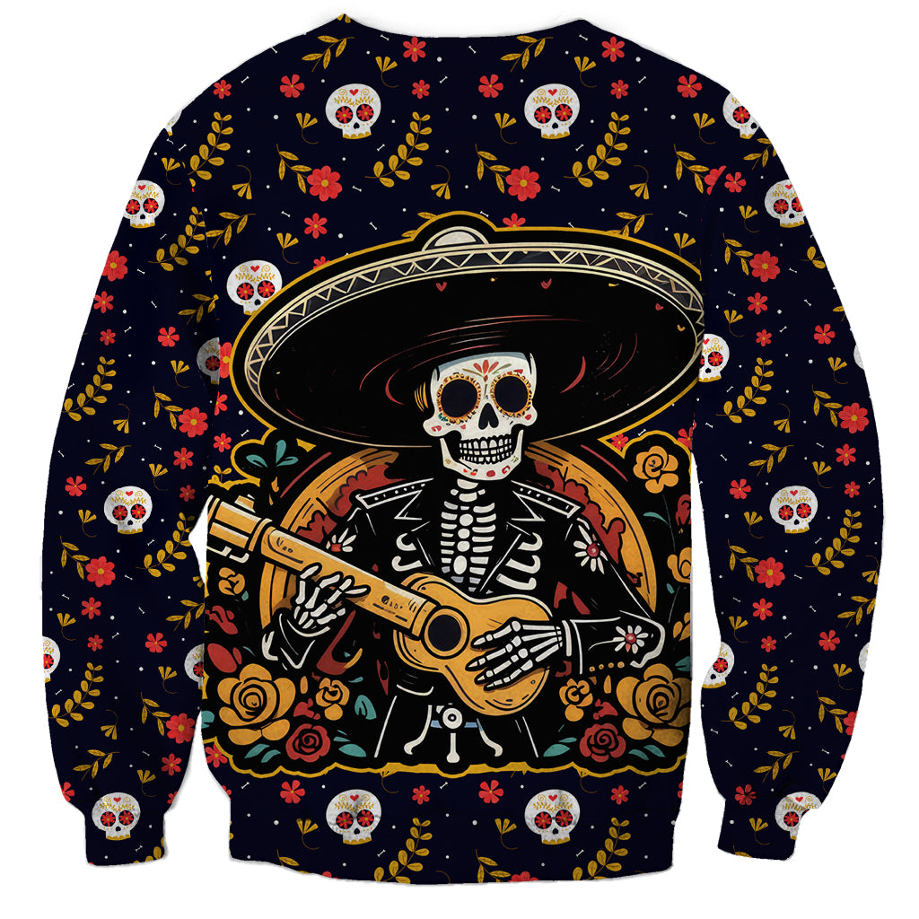 Day of Dead Skull Sweatshirt Sugar Skull Musican - Wonder Print Shop