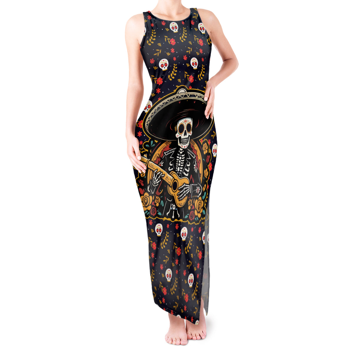 Day of Dead Skull Tank Maxi Dress Sugar Skull Musican - Wonder Print Shop