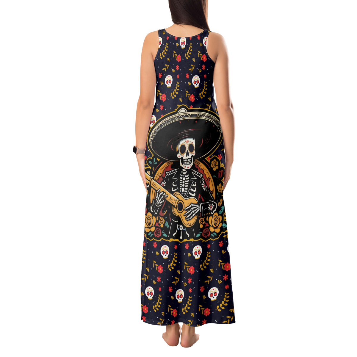 Day of Dead Skull Tank Maxi Dress Sugar Skull Musican - Wonder Print Shop