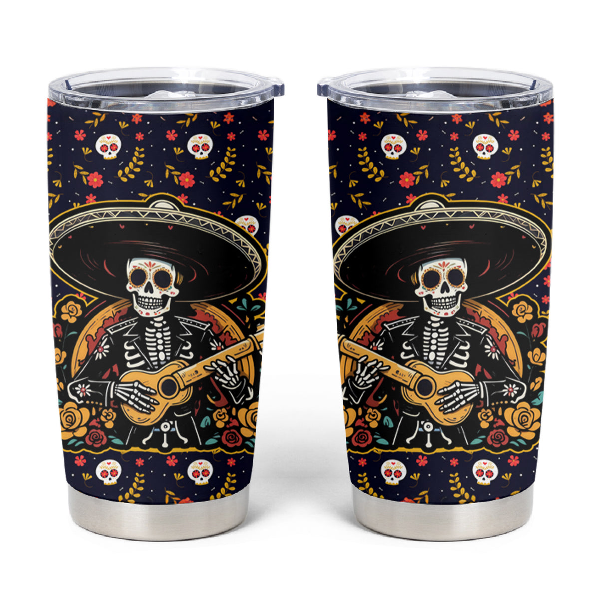Day of Dead Skull Tumbler Cup Sugar Skull Musican - Wonder Print Shop