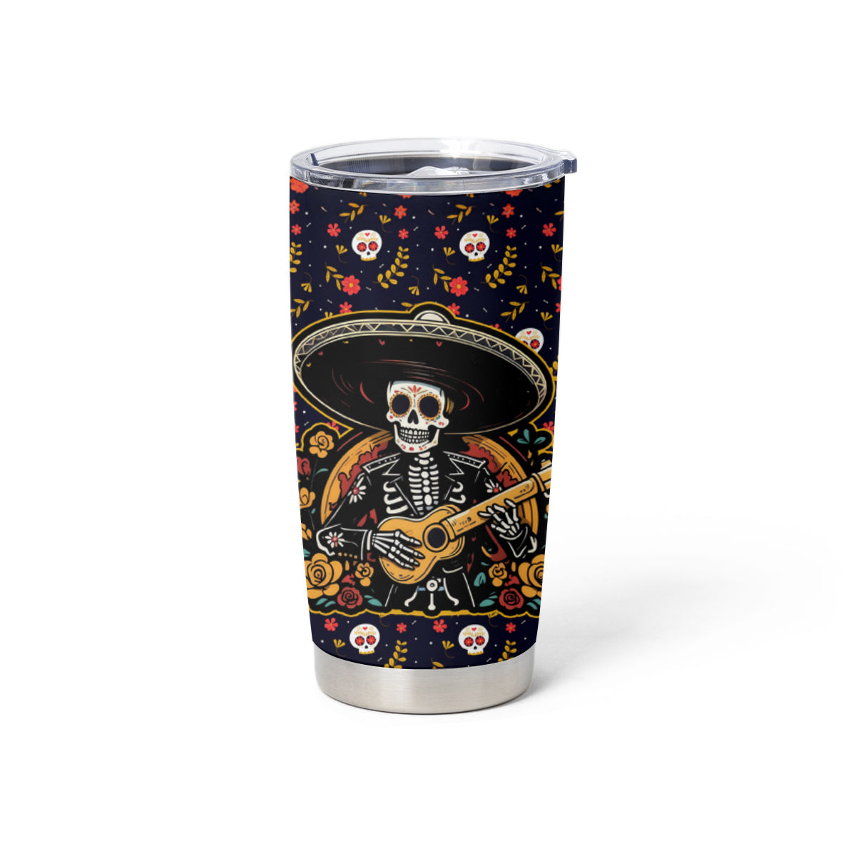 Day of Dead Skull Tumbler Cup Sugar Skull Musican - Wonder Print Shop