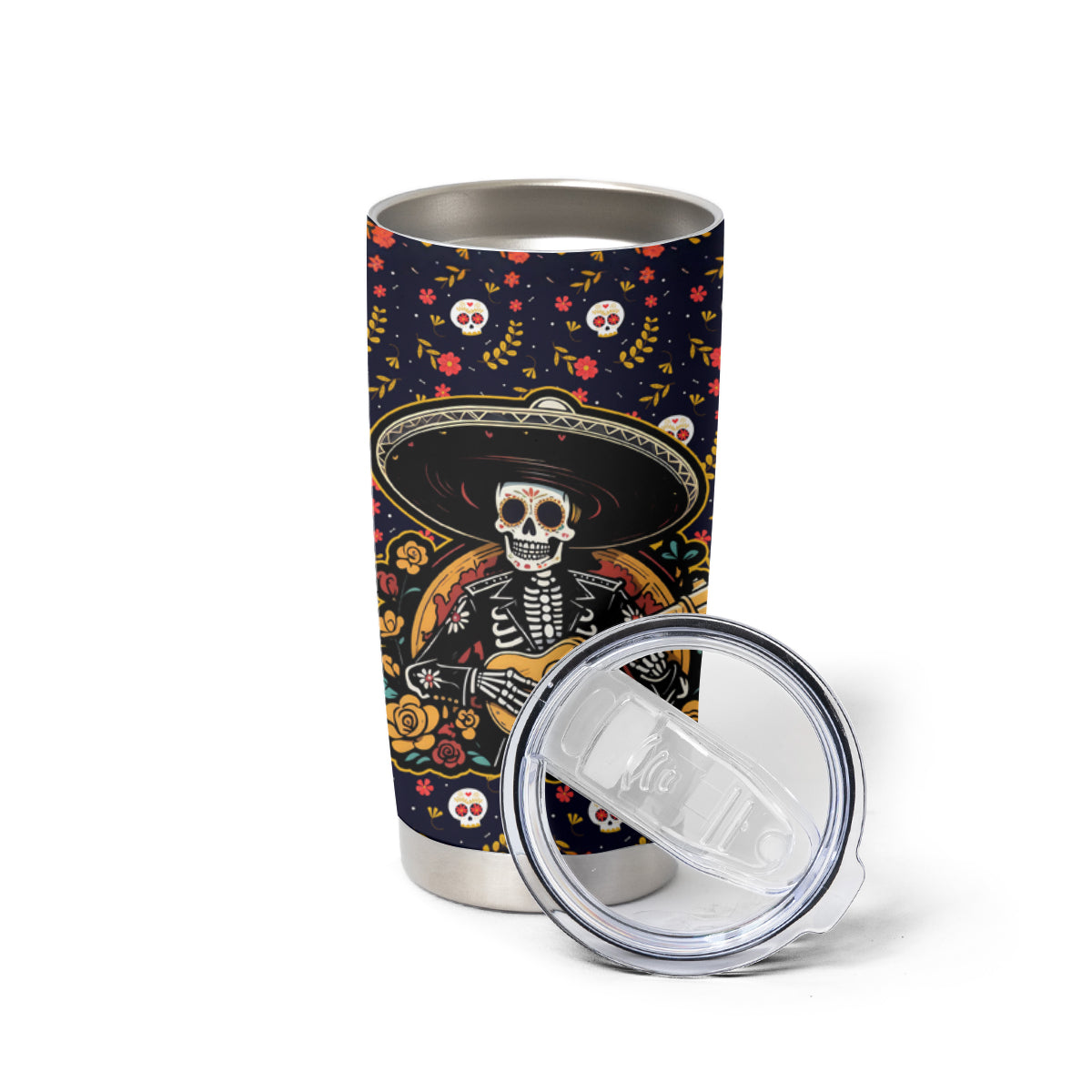 Day of Dead Skull Tumbler Cup Sugar Skull Musican - Wonder Print Shop