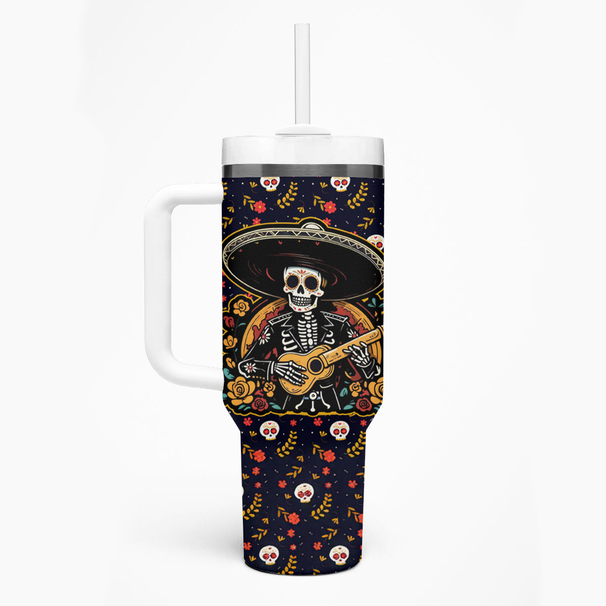 Day of Dead Skull Tumbler With Handle Sugar Skull Musican - Wonder Print Shop