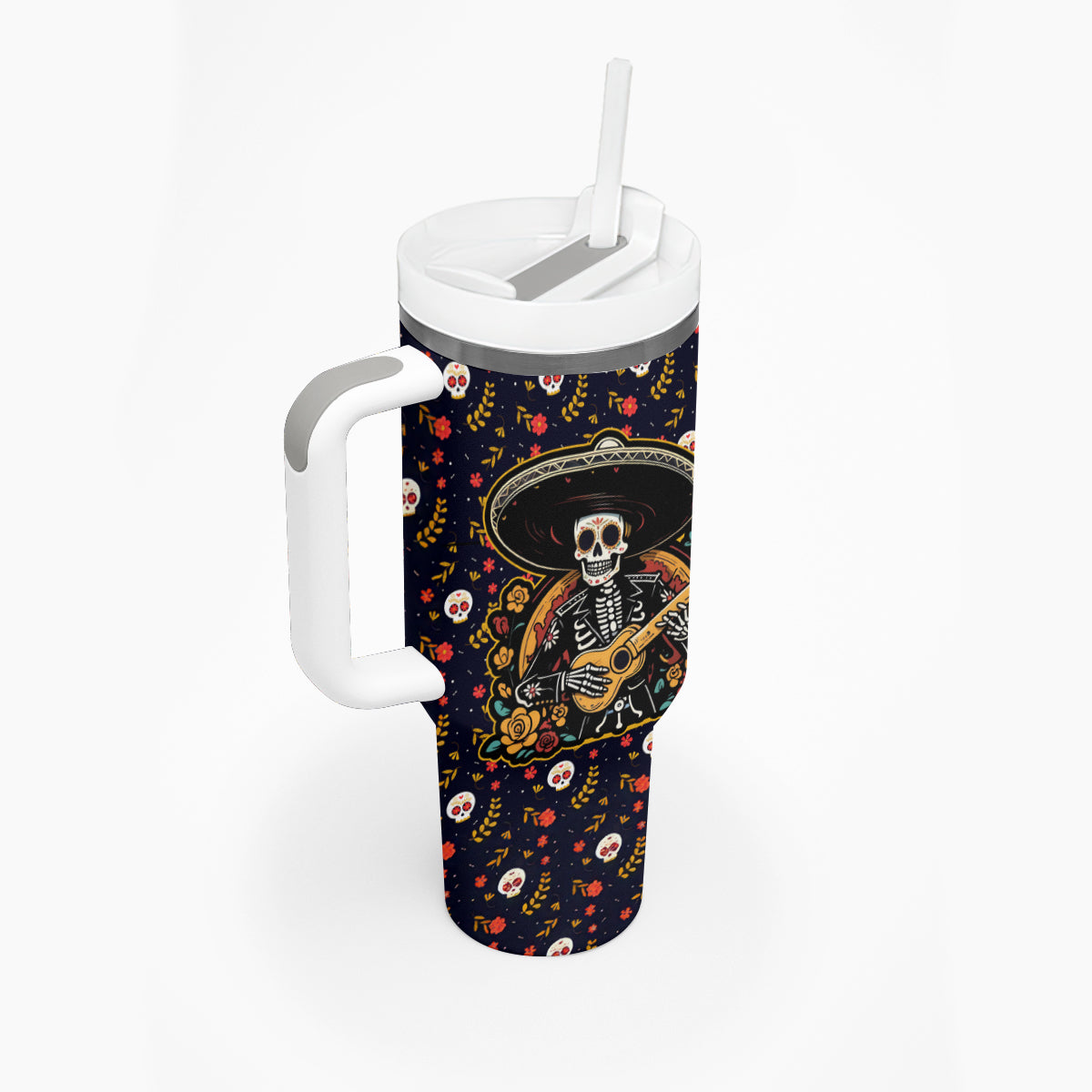 Day of Dead Skull Tumbler With Handle Sugar Skull Musican - Wonder Print Shop