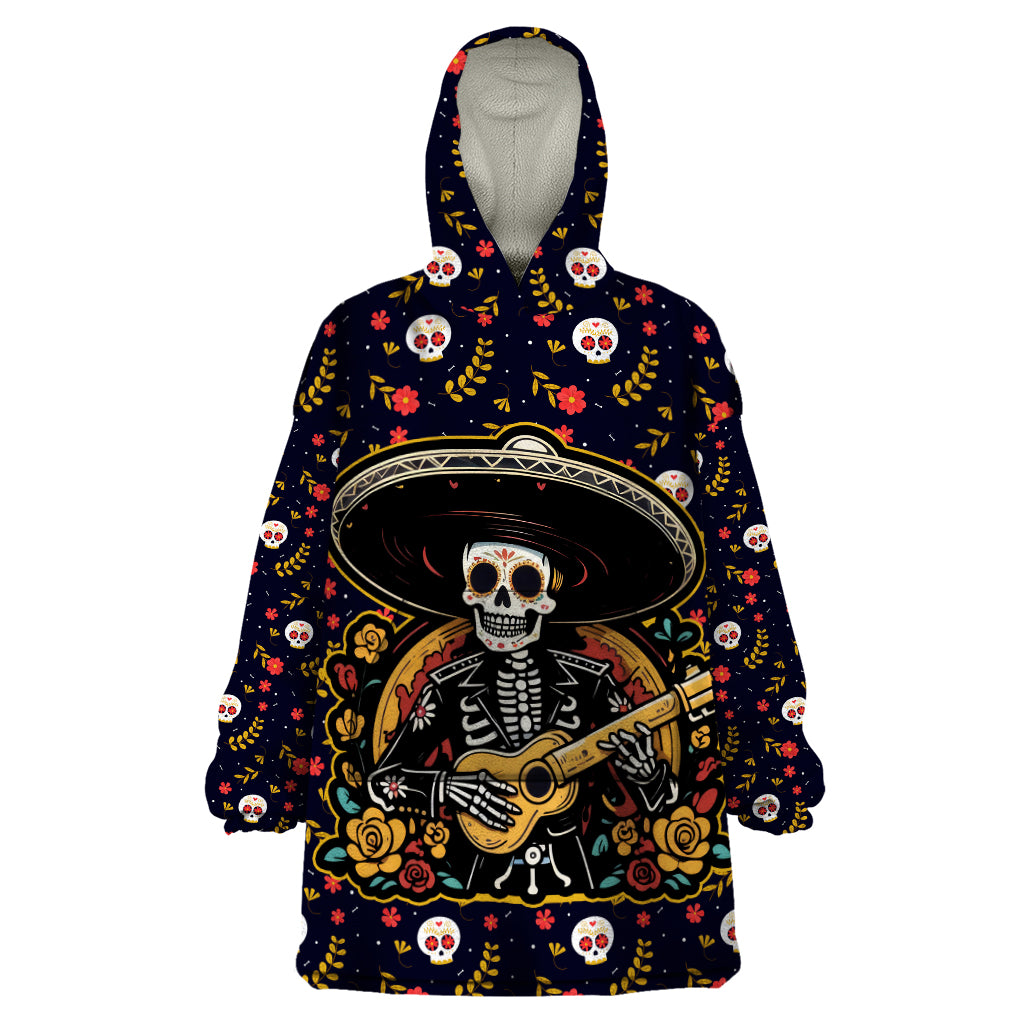 Day of Dead Skull Wearable Blanket Hoodie Sugar Skull Musican - Wonder Print Shop