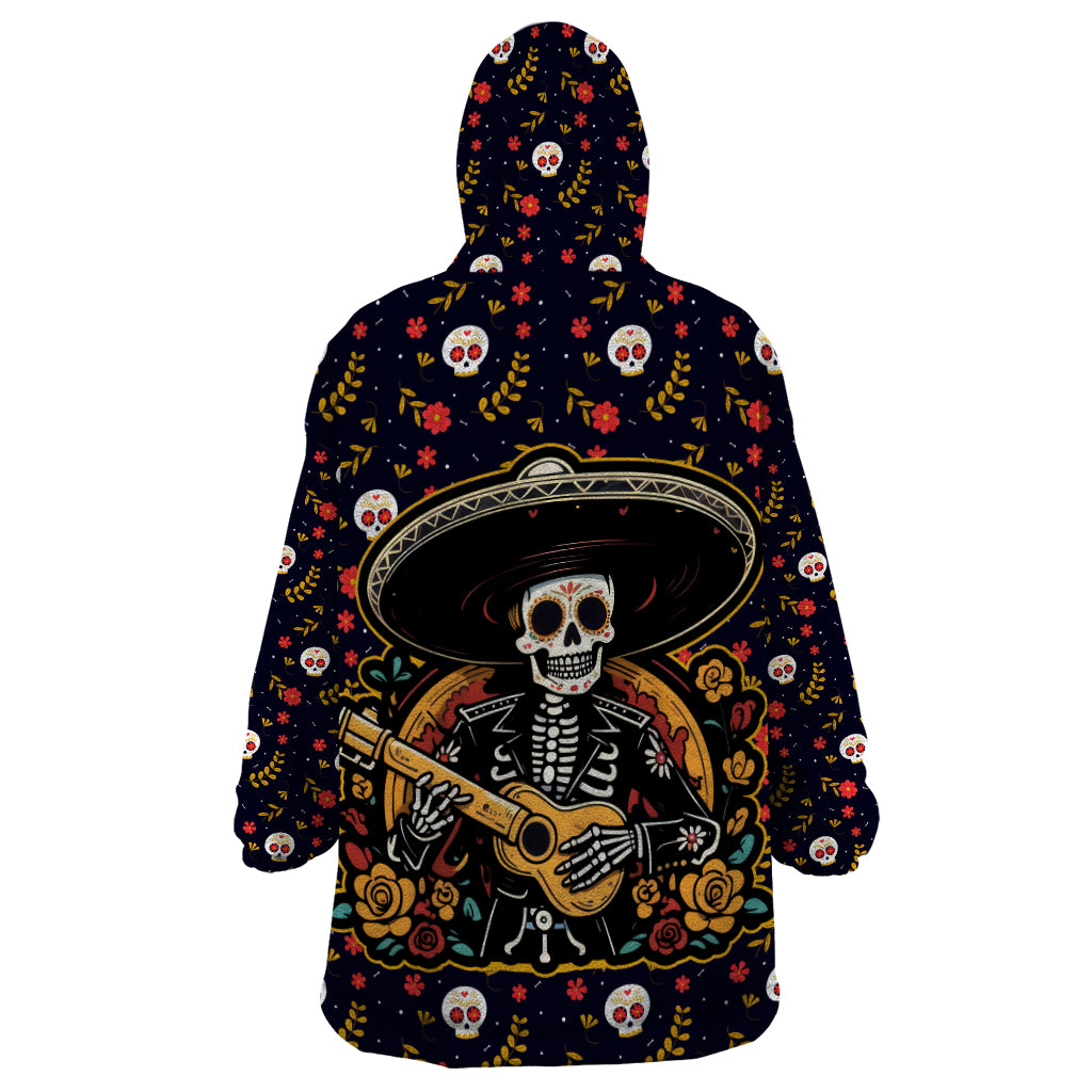 Day of Dead Skull Wearable Blanket Hoodie Sugar Skull Musican - Wonder Print Shop