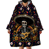 Day of Dead Skull Wearable Blanket Hoodie Sugar Skull Musican - Wonder Print Shop