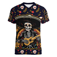 Day of Dead Skull Women V Neck T Shirt Sugar Skull Musican - Wonder Print Shop
