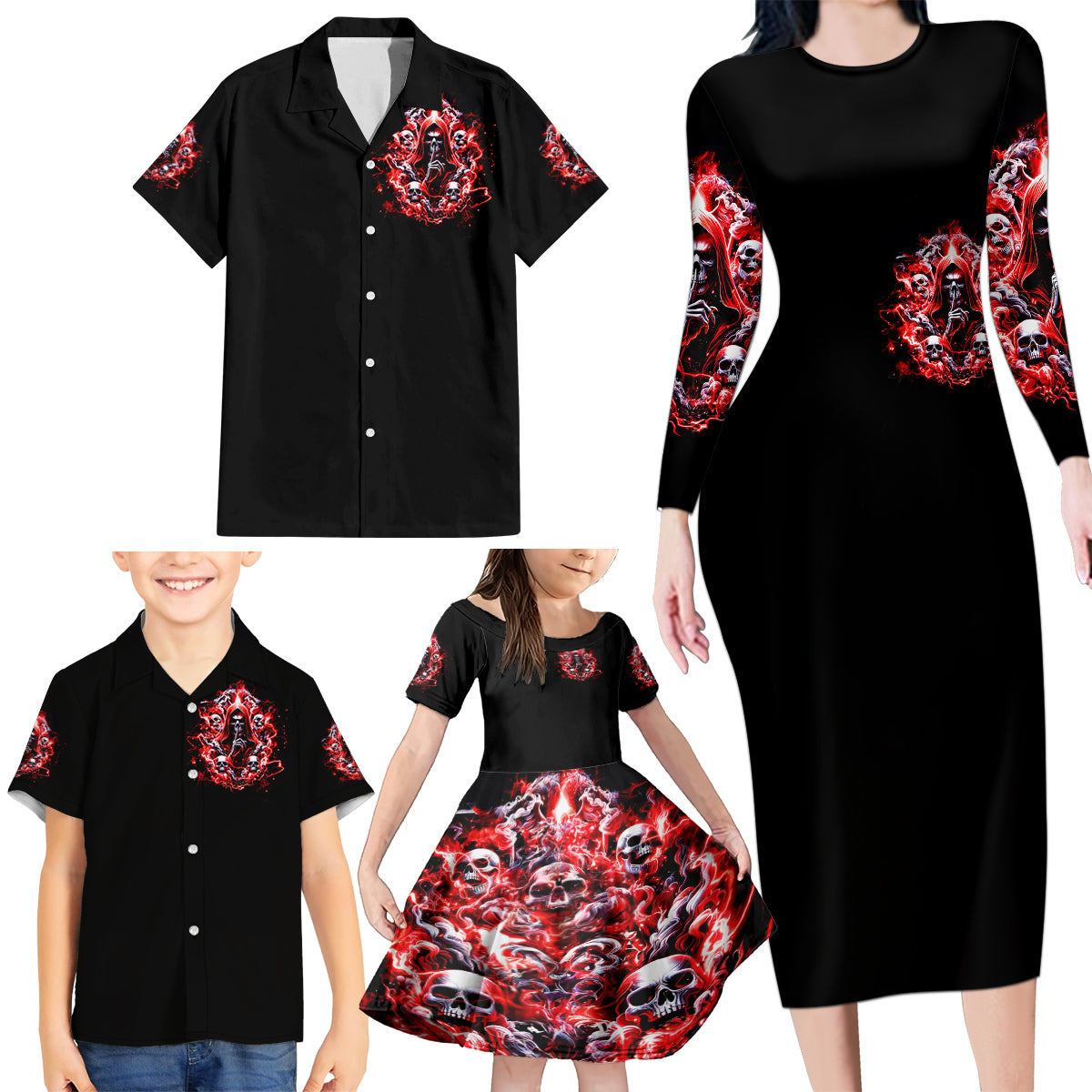 Thunder Skull Family Matching Long Sleeve Bodycon Dress and Hawaiian Shirt Never Mistake My Silence For Weakness - Wonder Print Shop