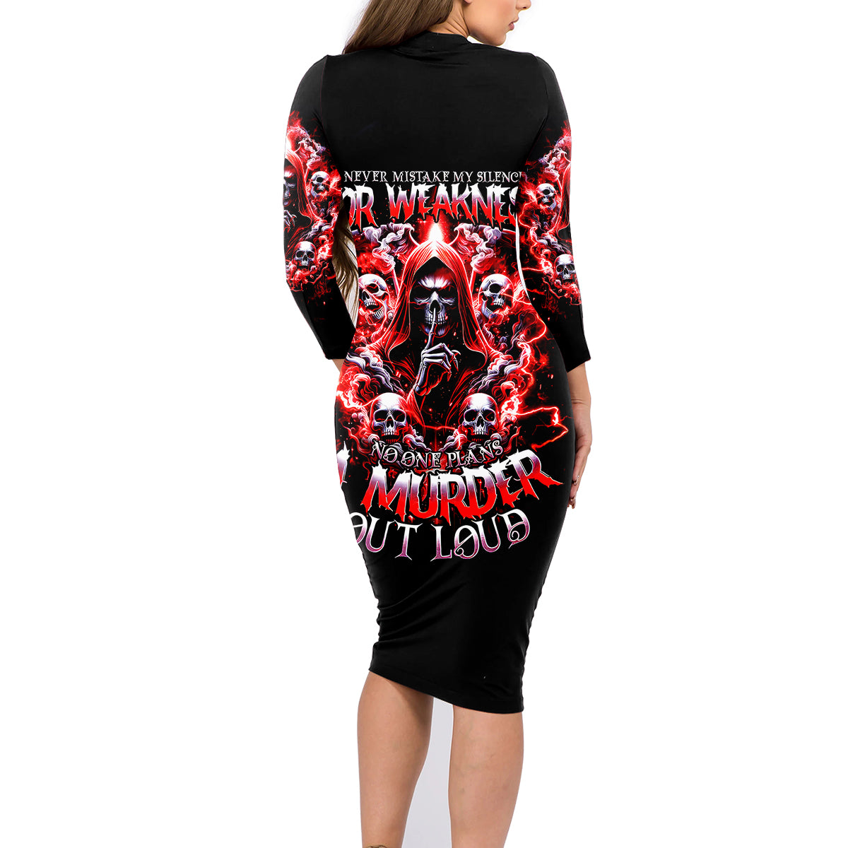 Thunder Skull Family Matching Long Sleeve Bodycon Dress and Hawaiian Shirt Never Mistake My Silence For Weakness - Wonder Print Shop