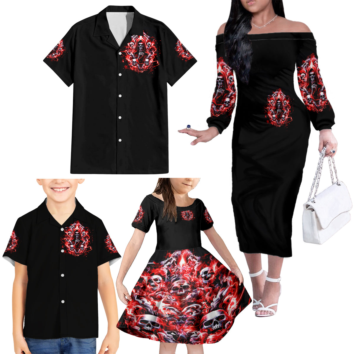 Thunder Skull Family Matching Off Shoulder Long Sleeve Dress and Hawaiian Shirt Never Mistake My Silence For Weakness - Wonder Print Shop