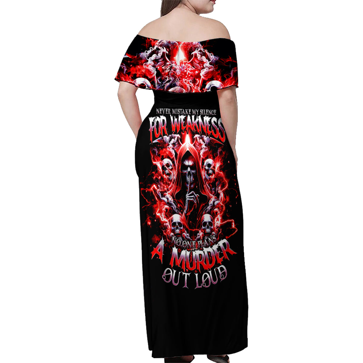 Thunder Skull Family Matching Off Shoulder Maxi Dress and Hawaiian Shirt Never Mistake My Silence For Weakness - Wonder Print Shop