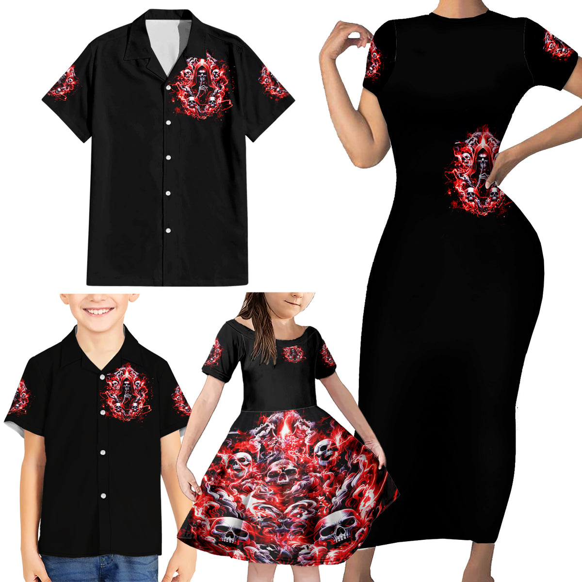 Thunder Skull Family Matching Short Sleeve Bodycon Dress and Hawaiian Shirt Never Mistake My Silence For Weakness - Wonder Print Shop