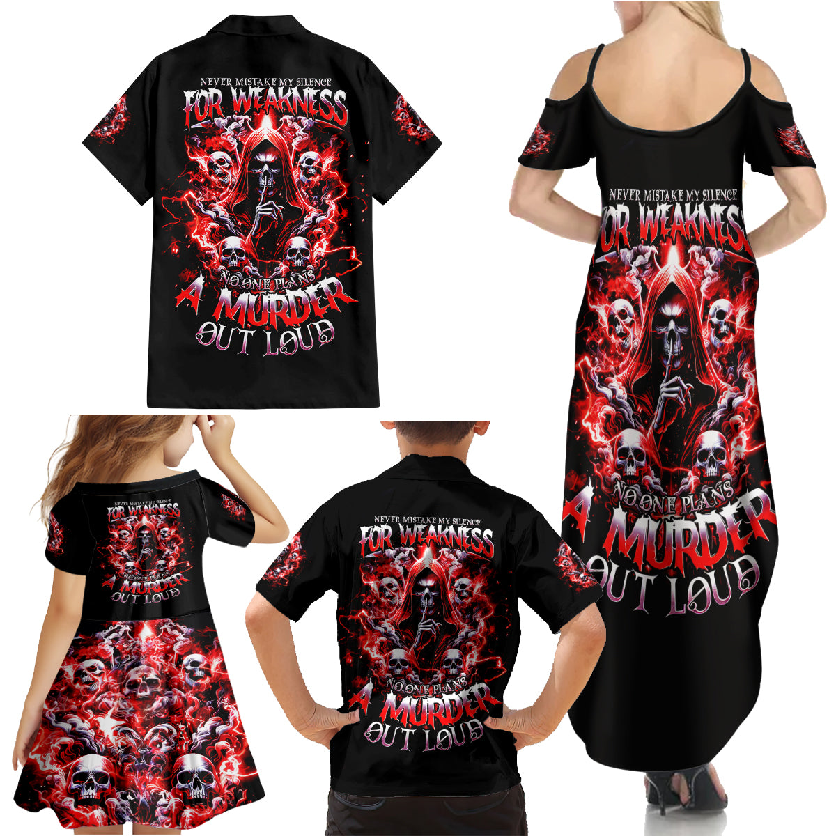 Thunder Skull Family Matching Summer Maxi Dress and Hawaiian Shirt Never Mistake My Silence For Weakness - Wonder Print Shop